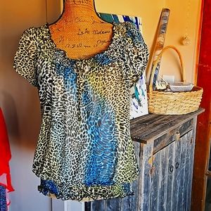 Soulmates XL blue & green short sleeve blouse, cream cami. Like new💙💚